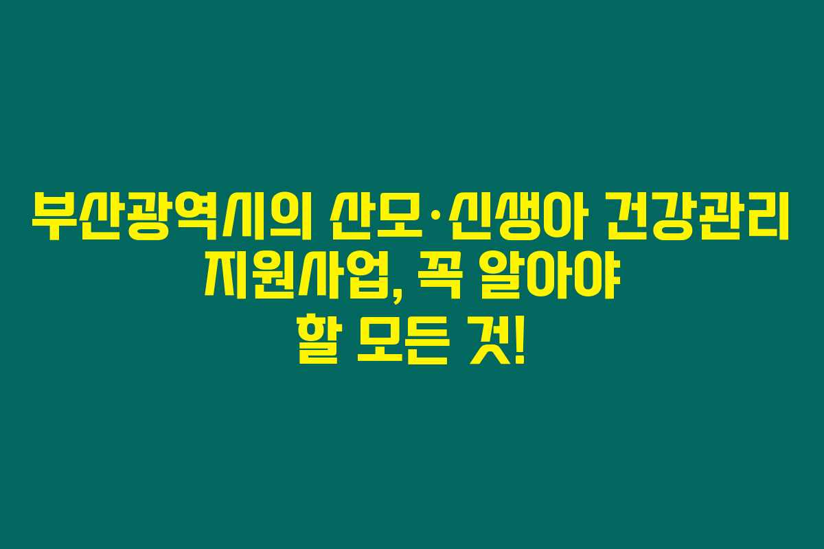 부산광역시의 산모·신생아 건강관리 지원사업, 꼭 알아야 할 모든 것!