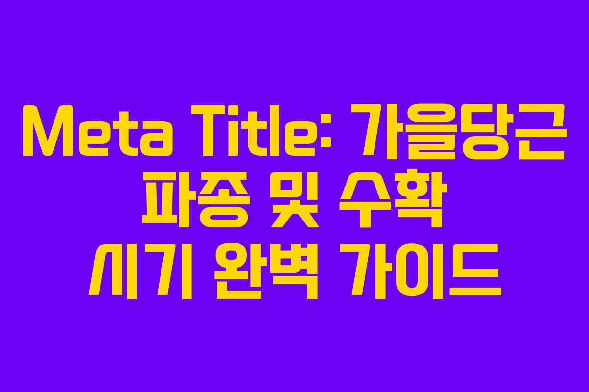 Meta Title: 가을당근 파종 및 수확 시기 완벽 가이드