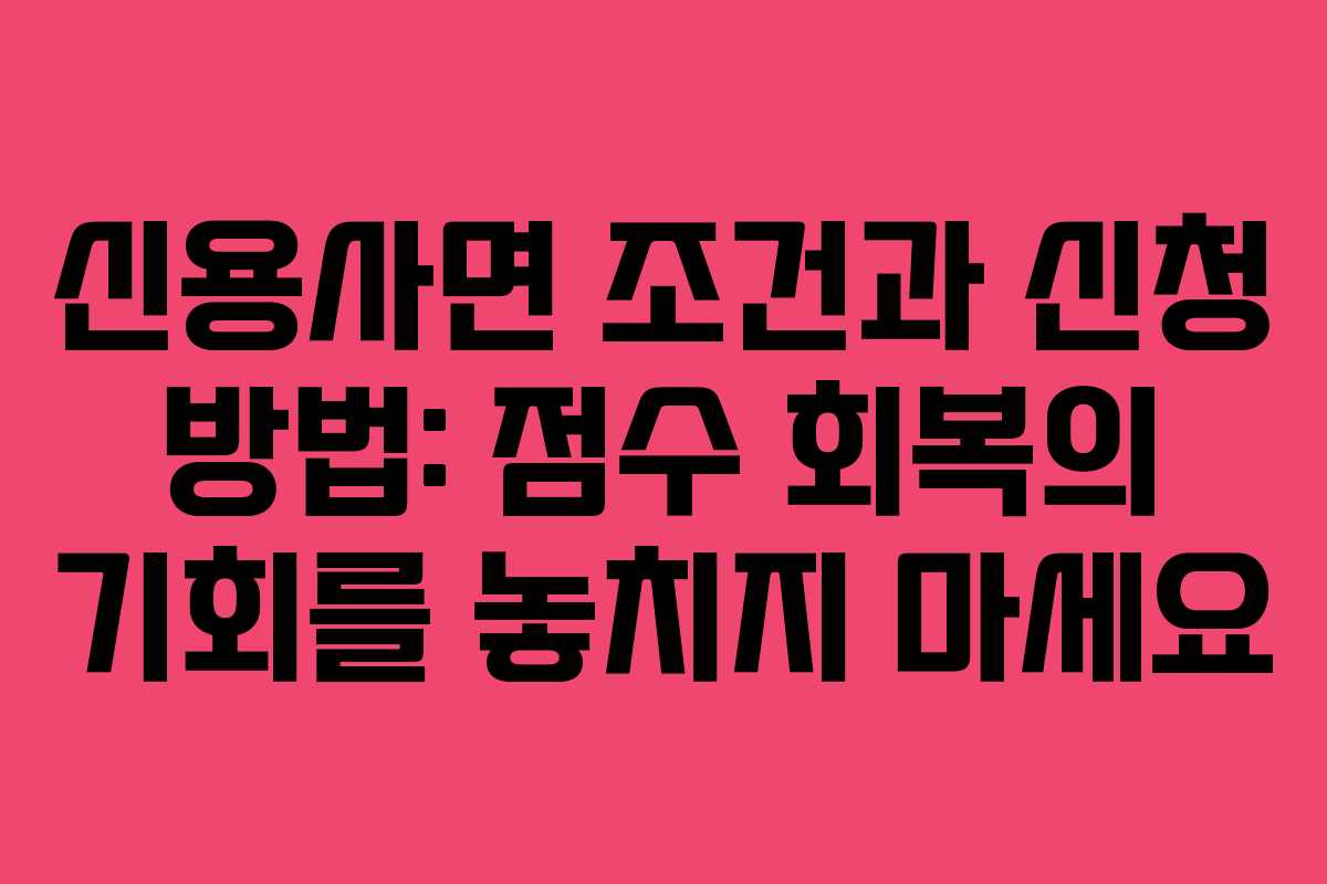 신용사면 조건과 신청 방법: 점수 회복의 기회를 놓치지 마세요 신용사면 조건과 신청 방법: 점수 회복의 기회를 놓치지 마세요