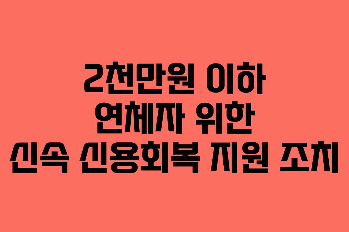 2천만원 이하 연체자 위한 신속 신용회복 지원 조치