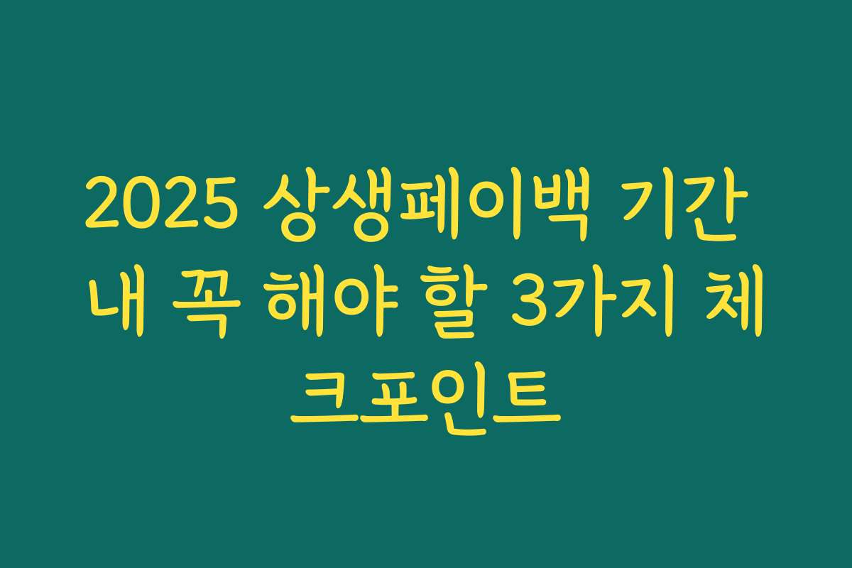 2025 상생페이백 기간 내 꼭 해야 할 3가지 체크포인트