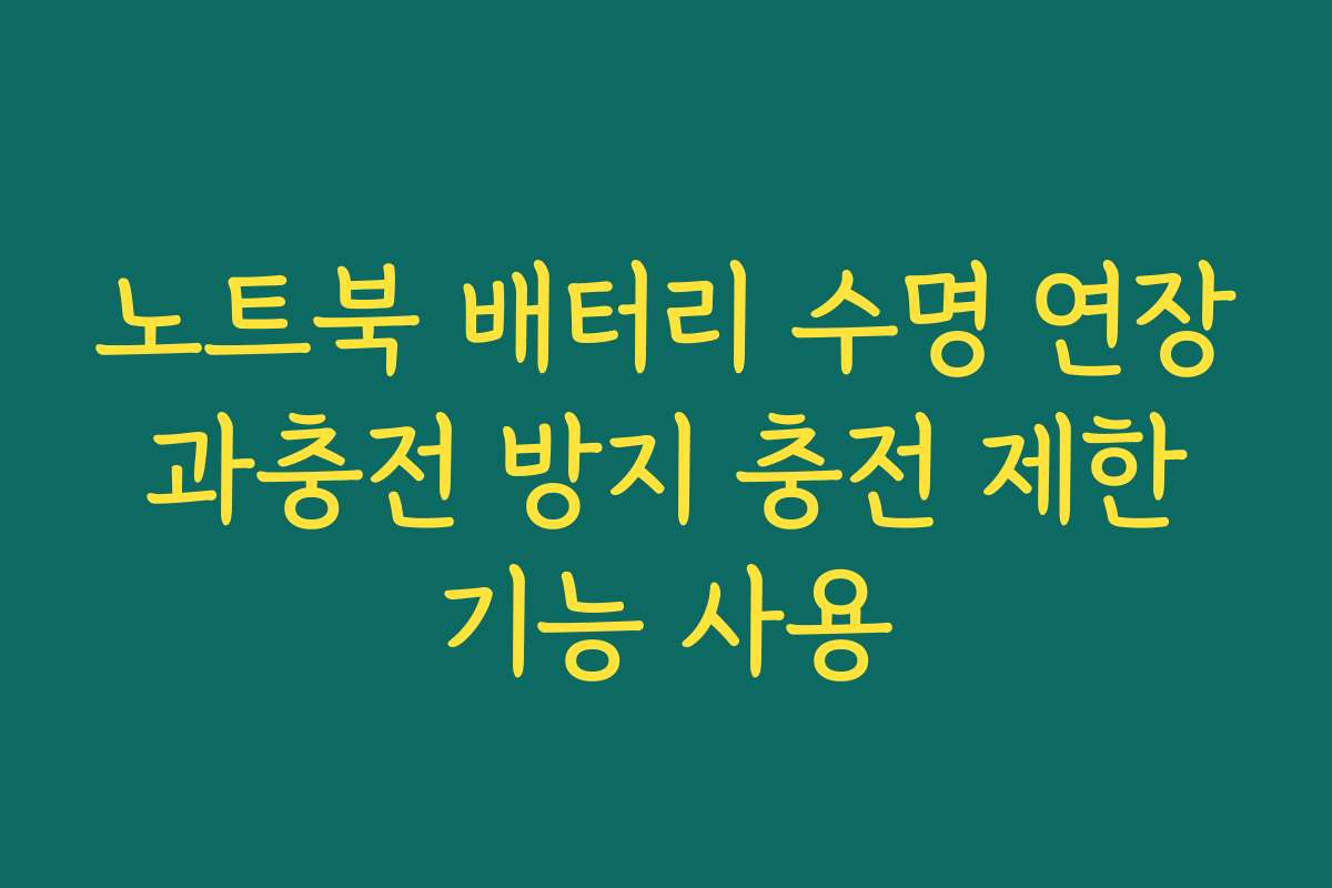 노트북 배터리 수명 연장 과충전 방지 충전 제한 기능 사용