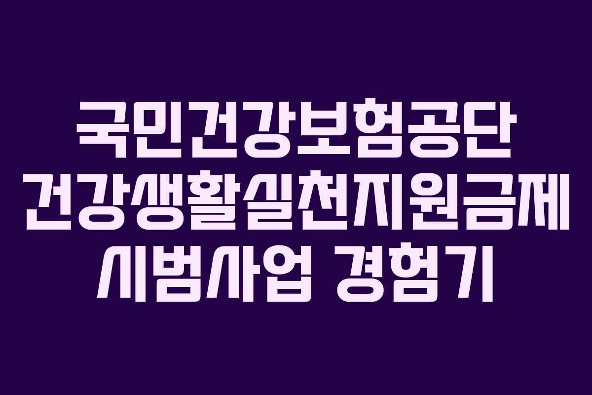 국민건강보험공단 건강생활실천지원금제 시범사업 경험기 국민건강보험공단 건강생활실천지원금제 시범사업 경험기