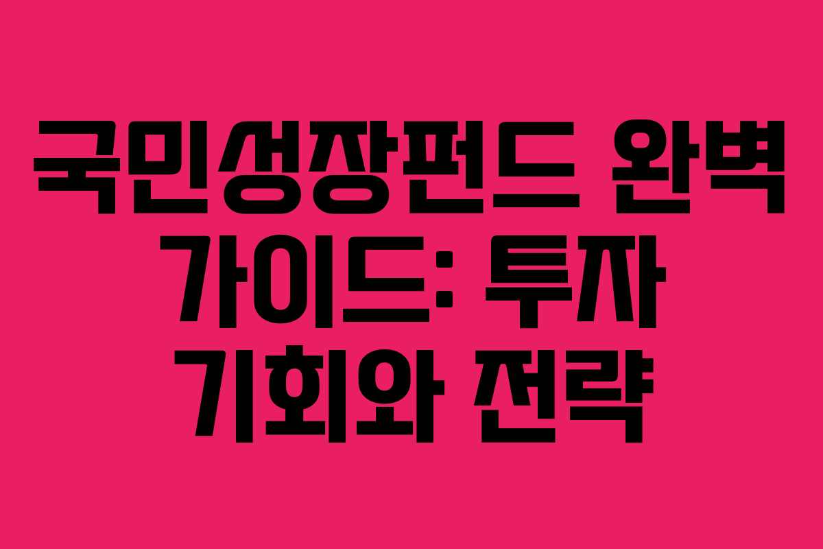 국민성장펀드 완벽 가이드: 투자 기회와 전략