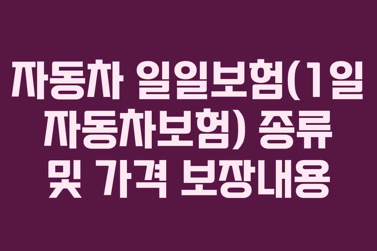자동차 일일보험(1일 자동차보험) 종류 및 가격 보장내용