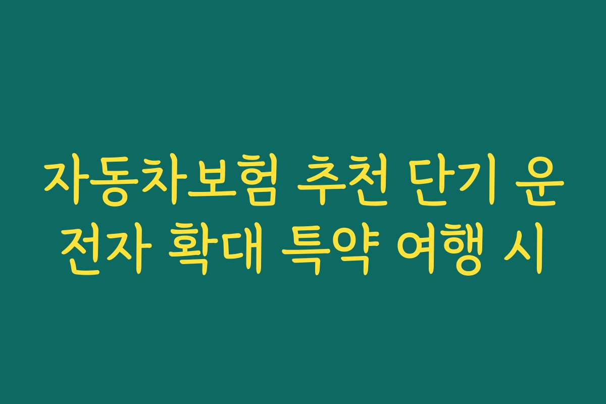 자동차보험 추천 단기 운전자 확대 특약 여행 시