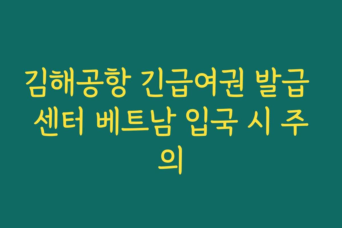 김해공항 긴급여권 발급 센터 베트남 입국 시 주의