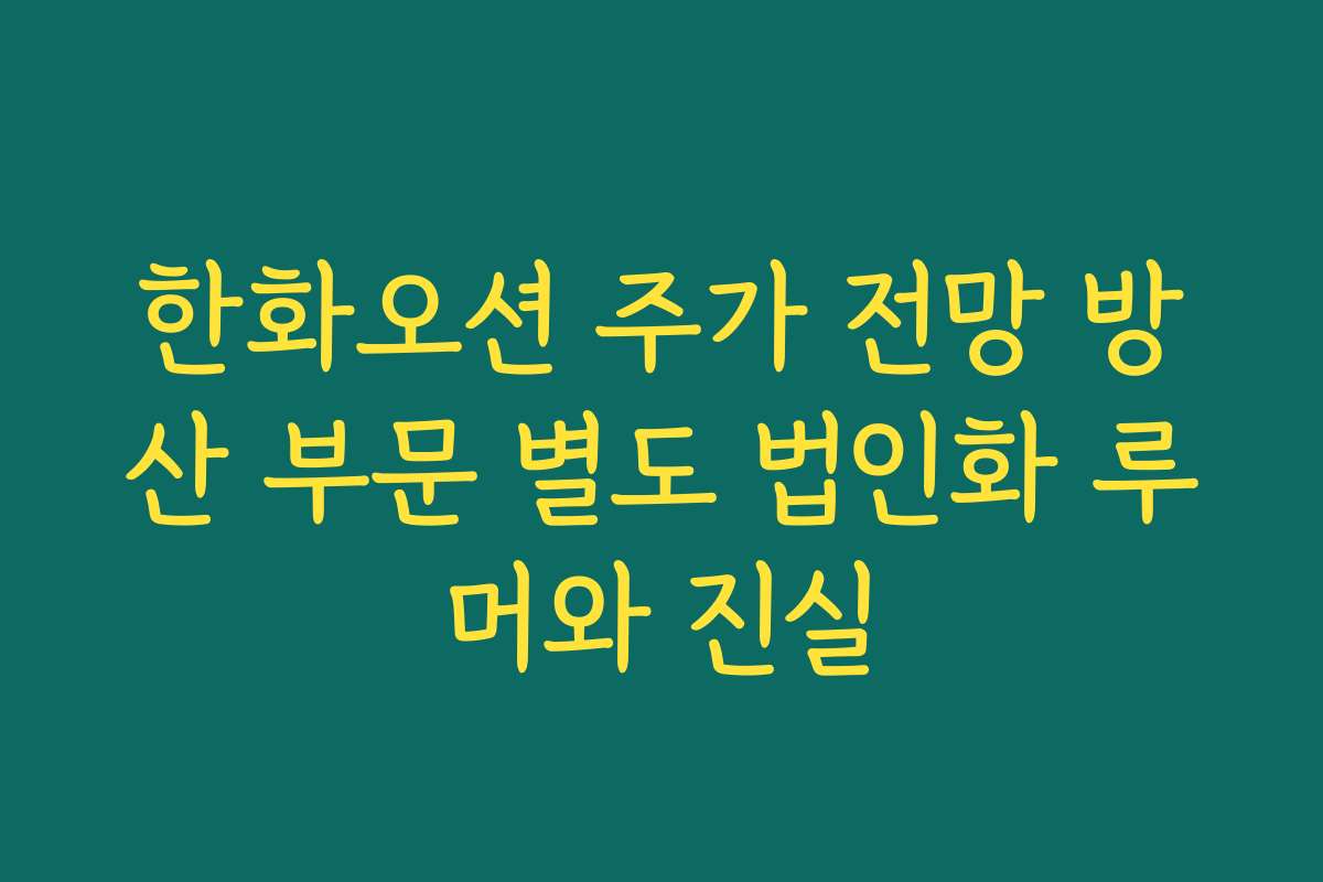 한화오션 주가 전망 방산 부문 별도 법인화 루머와 진실