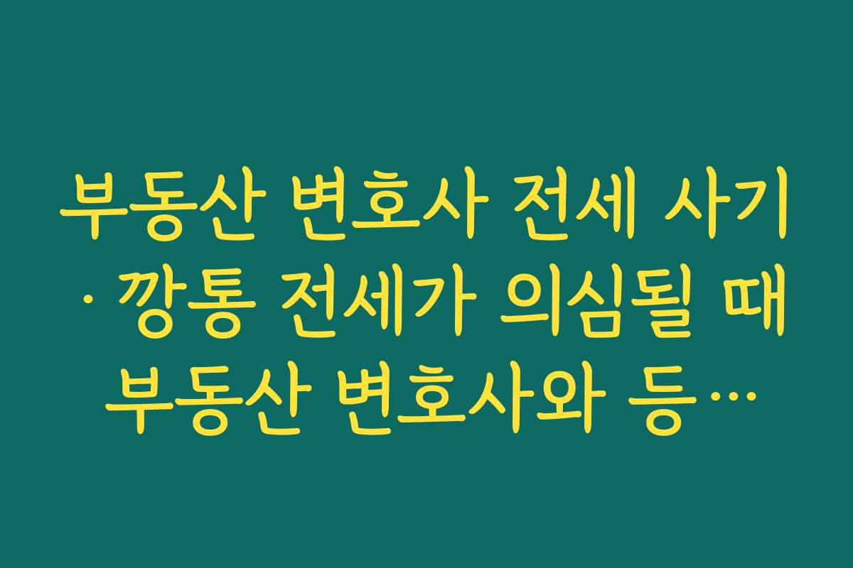 부동산 변호사 전세 사기·깡통 전세가 의심될 때 부동산 변호사와 등기부·채권 상태를 점검하는 방법