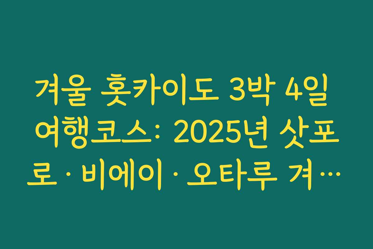 겨울 홋카이도 3박 4일 여행코스: 2025년 삿포로·비에이·오타루 겨울 기본 일정 정리