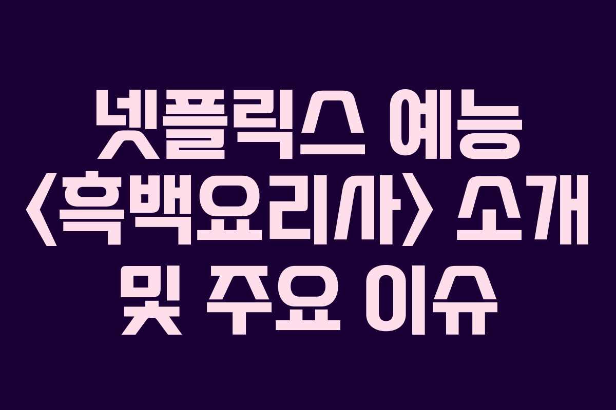 넷플릭스 예능 소개 및 주요 이슈 넷플릭스 예능 소개 및 주요 이슈