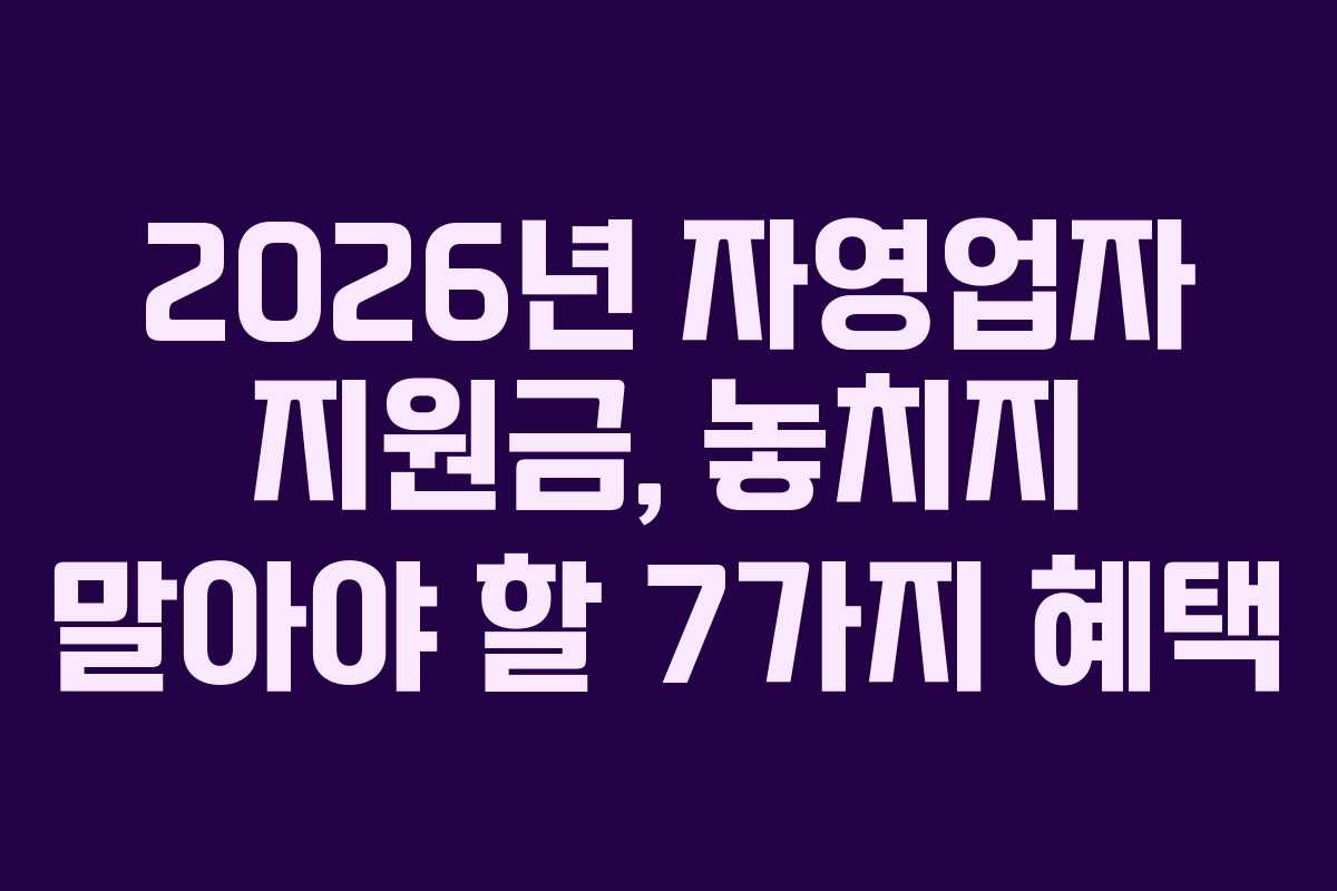 2026년 자영업자 지원금, 놓치지 말아야 할 7가지 혜택