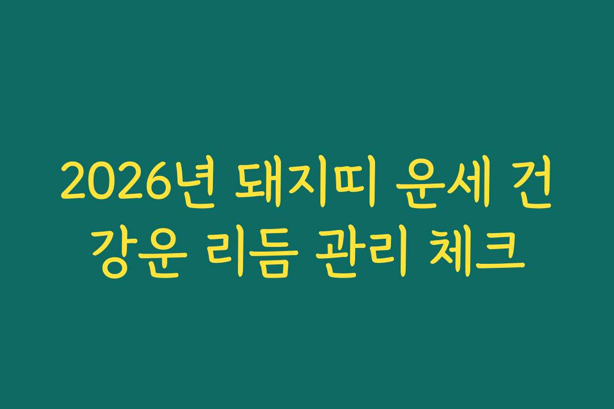 2026년 돼지띠 운세 건강운 리듬 관리 체크