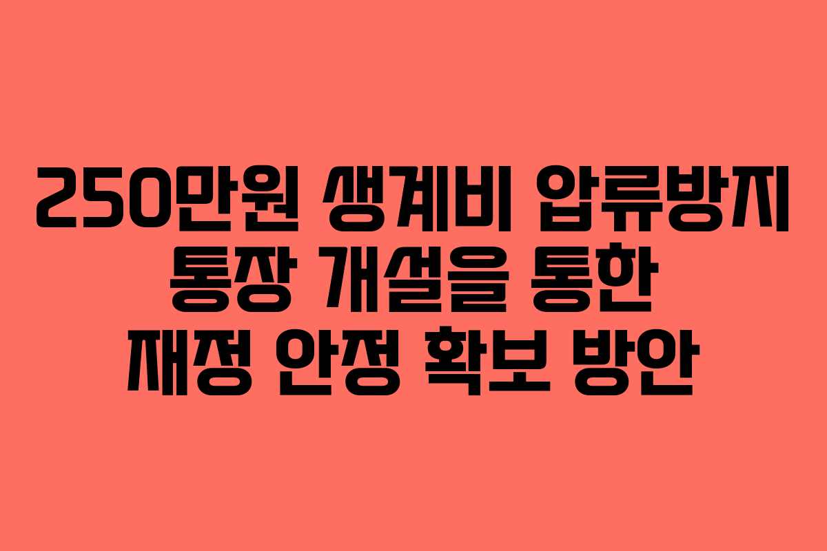 250만원 생계비 압류방지 통장 개설을 통한 재정 안정 확보 방안