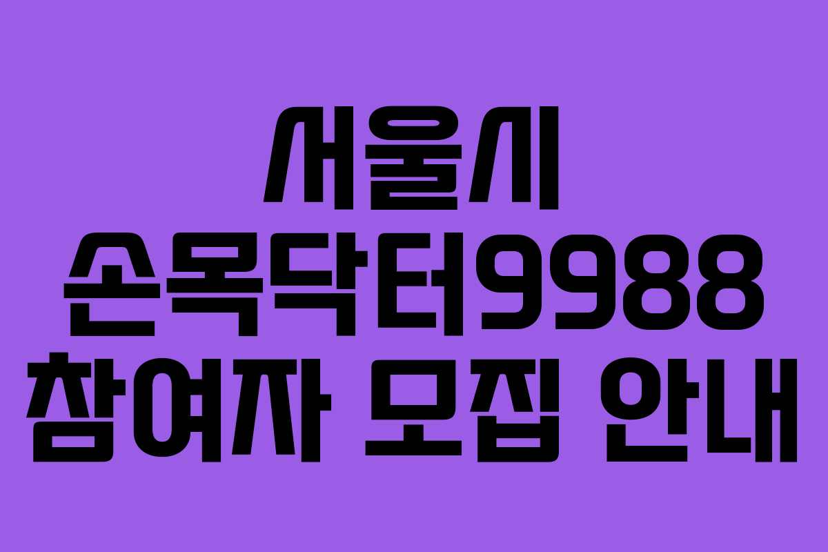 서울시 손목닥터9988 참여자 모집 안내