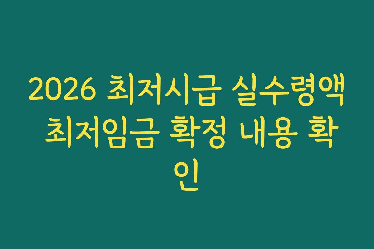 2026 최저시급 실수령액 최저임금 확정 내용 확인