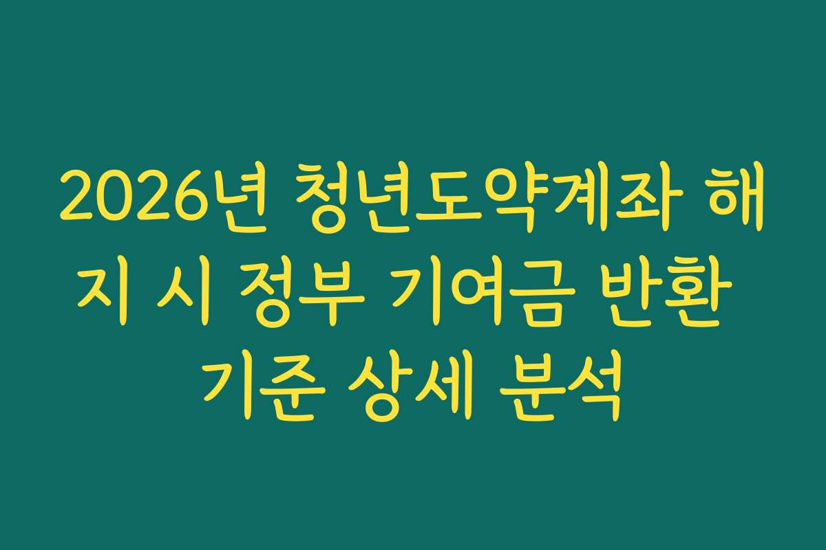 2026년 청년도약계좌 해지 시 정부 기여금 반환 기준 상세 분석