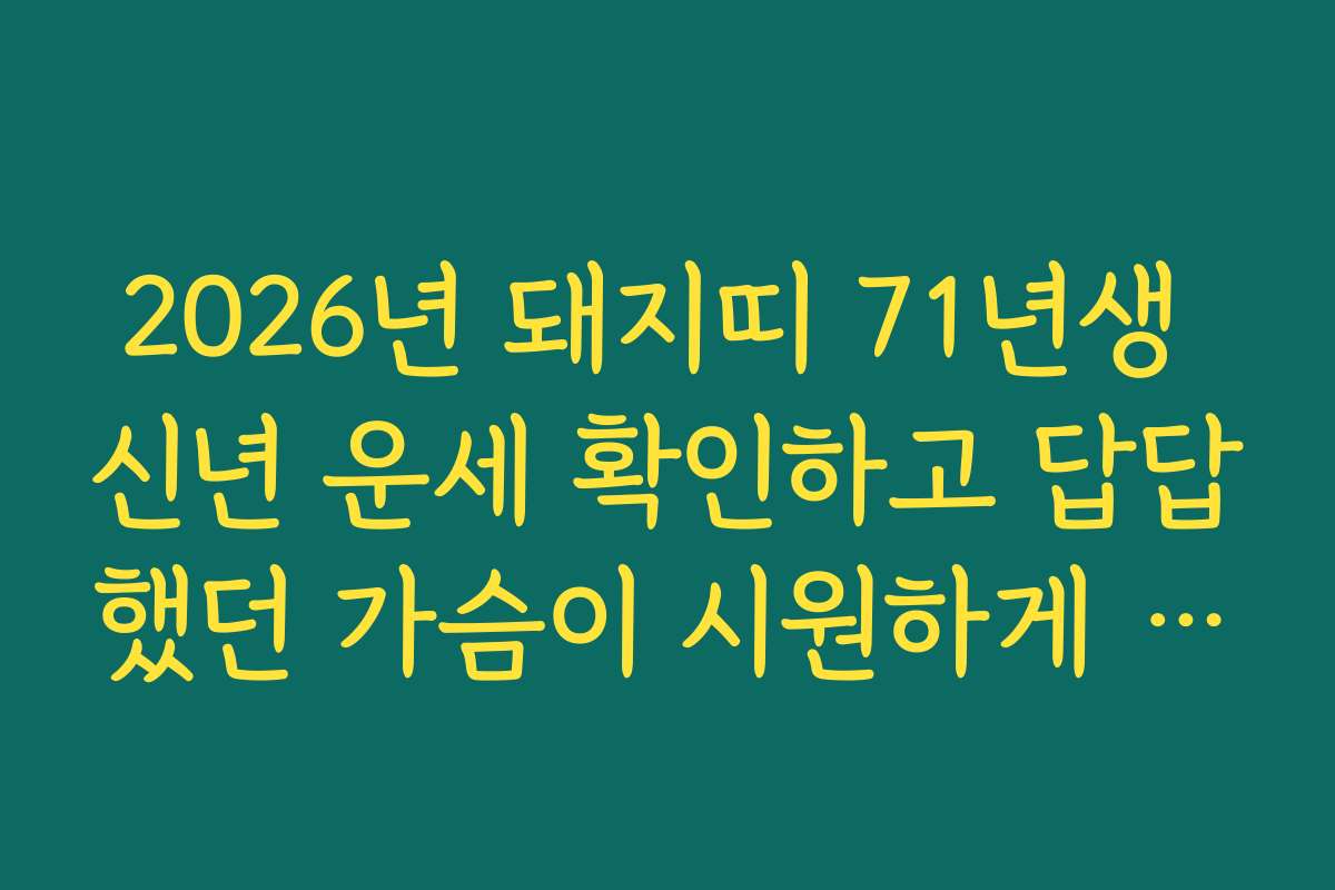 2026년 돼지띠 71년생 신년 운세 확인하고 답답했던 가슴이 시원하게 풀리는 법