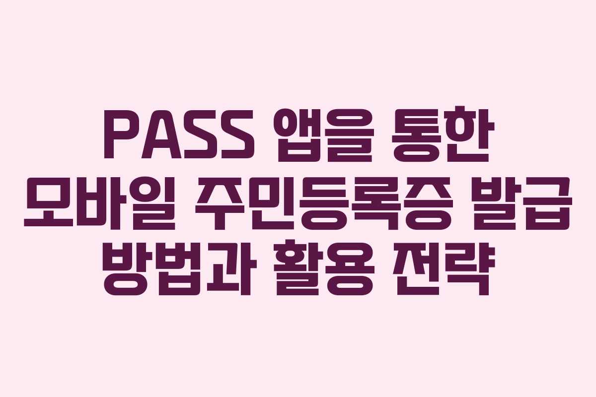 PASS 앱을 통한 모바일 주민등록증 발급 방법과 활용 전략