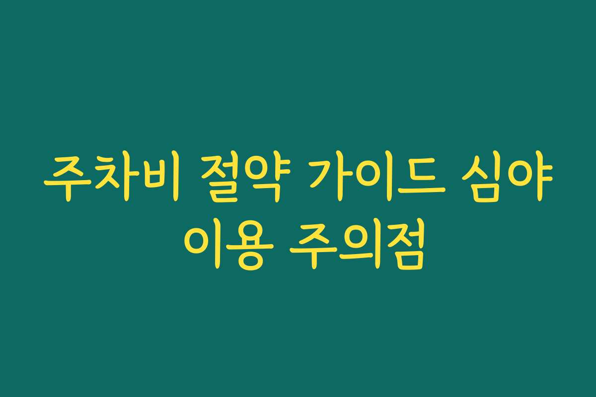 주차비 절약 가이드 심야 이용 주의점