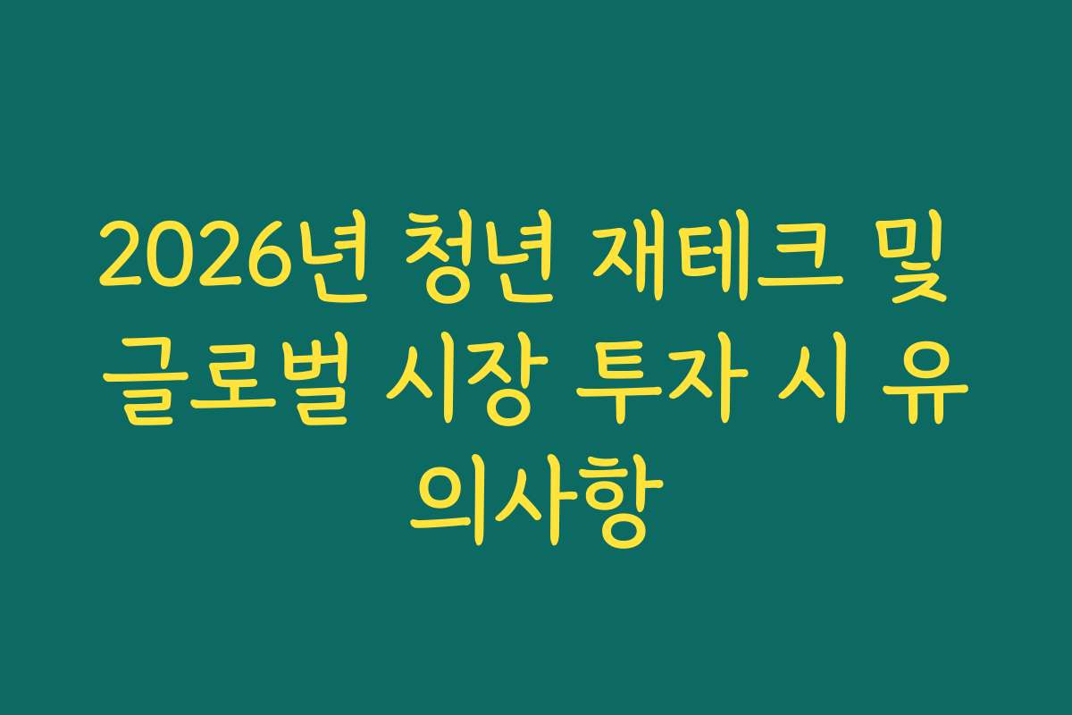 2026년 청년 재테크 및 글로벌 시장 투자 시 유의사항