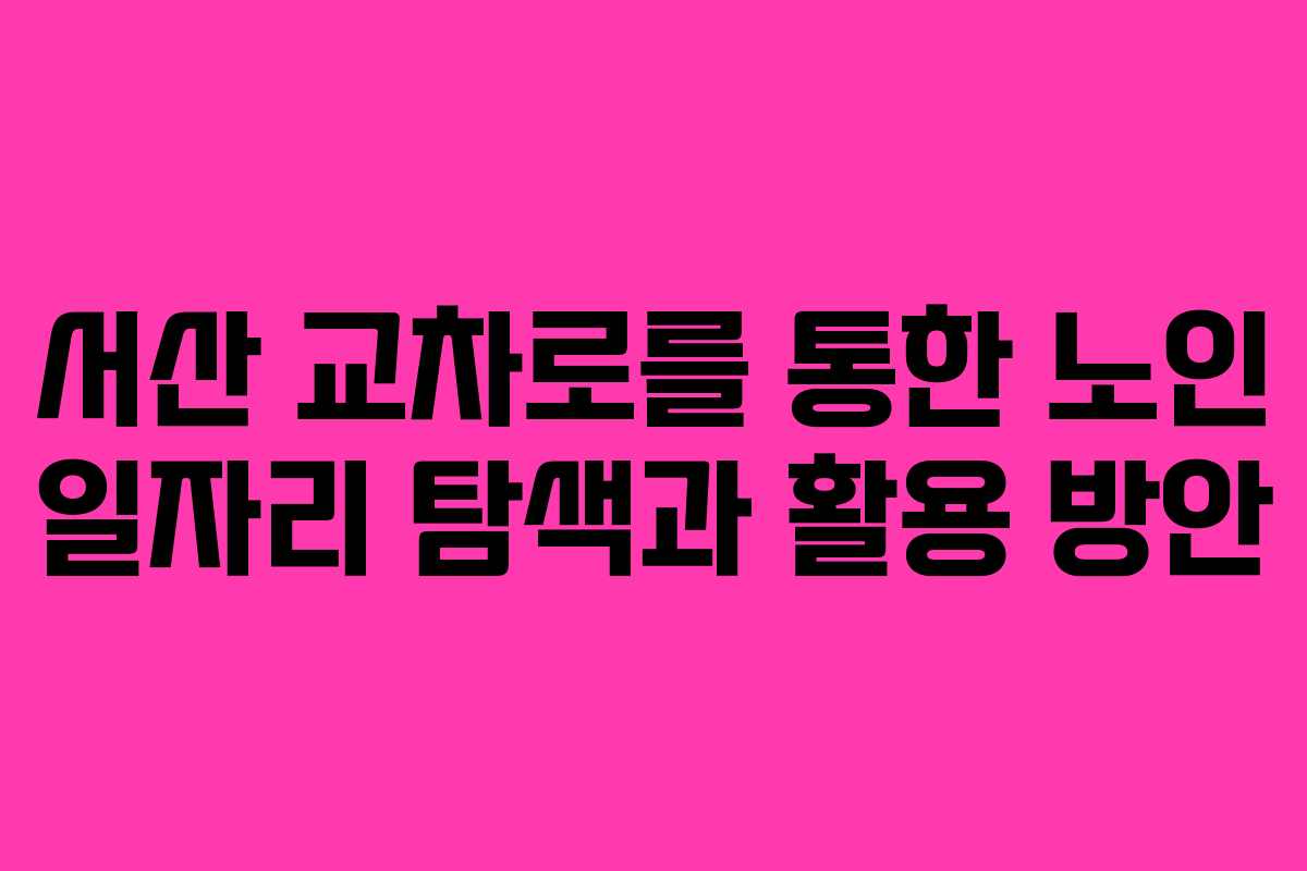 서산 교차로를 통한 노인 일자리 탐색과 활용 방안