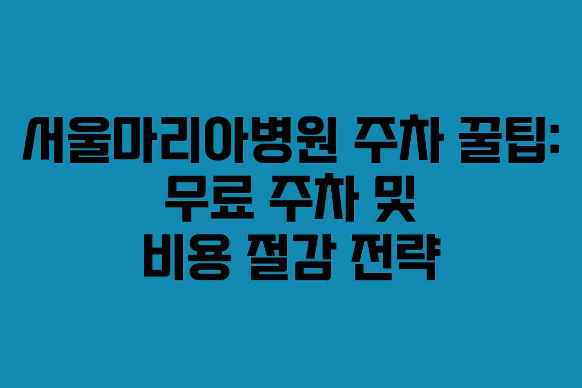 서울마리아병원 주차 꿀팁: 무료 주차 및 비용 절감 전략