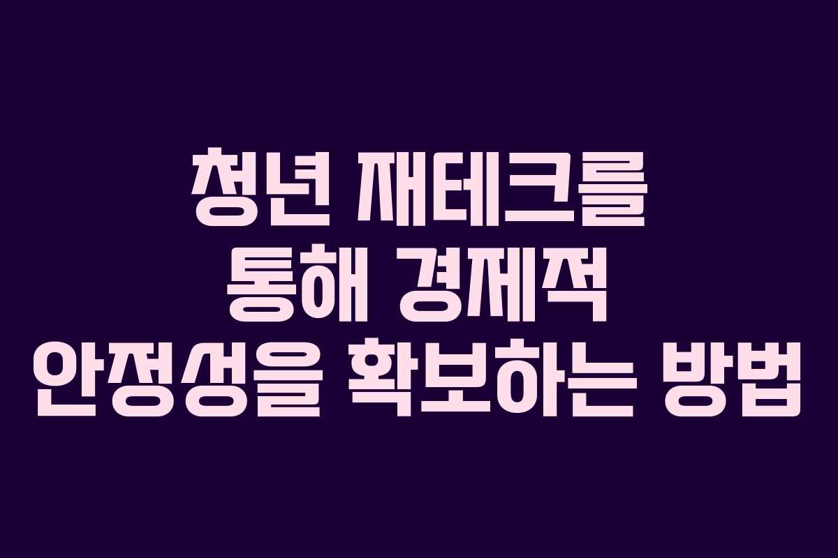 청년 재테크를 통해 경제적 안정성을 확보하는 방법