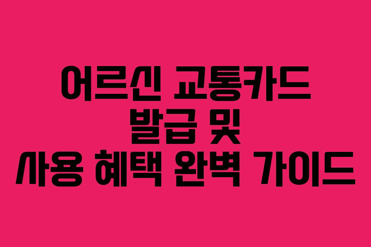 어르신 교통카드 발급 및 사용 혜택 완벽 가이드