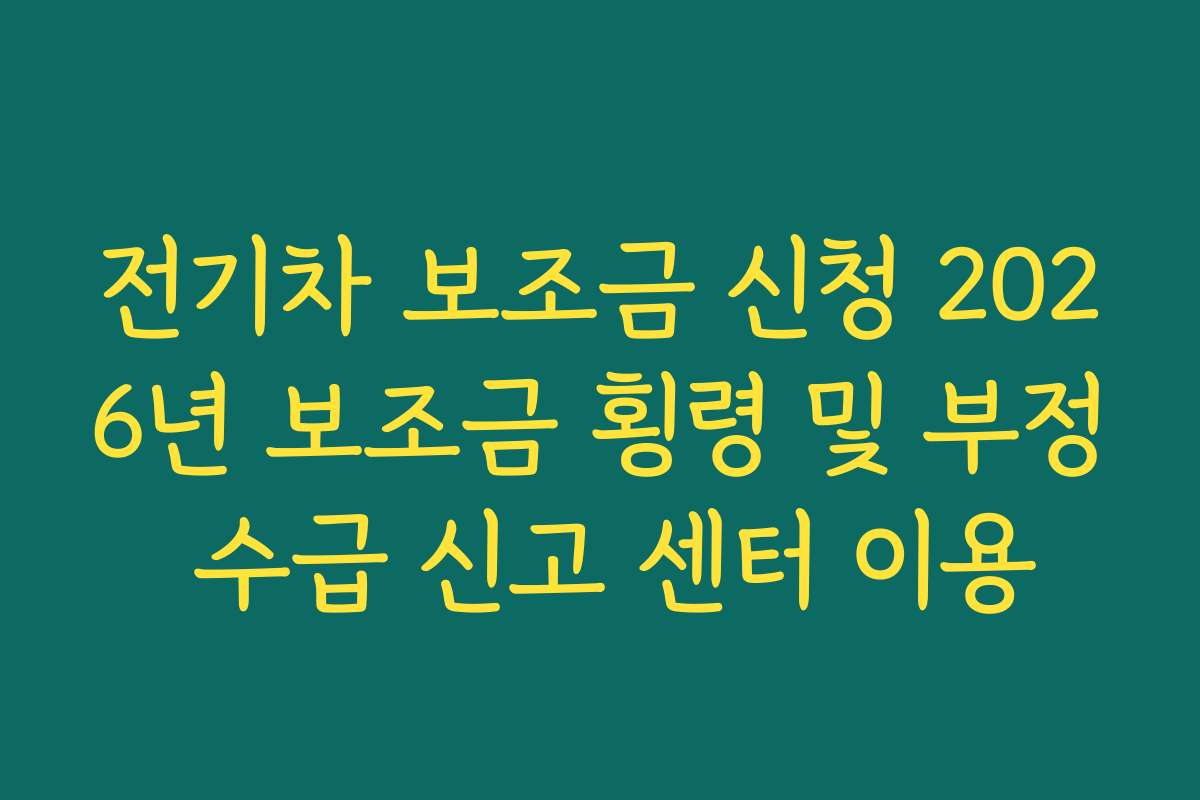 전기차 보조금 신청 2026년 보조금 횡령 및 부정 수급 신고 센터 이용