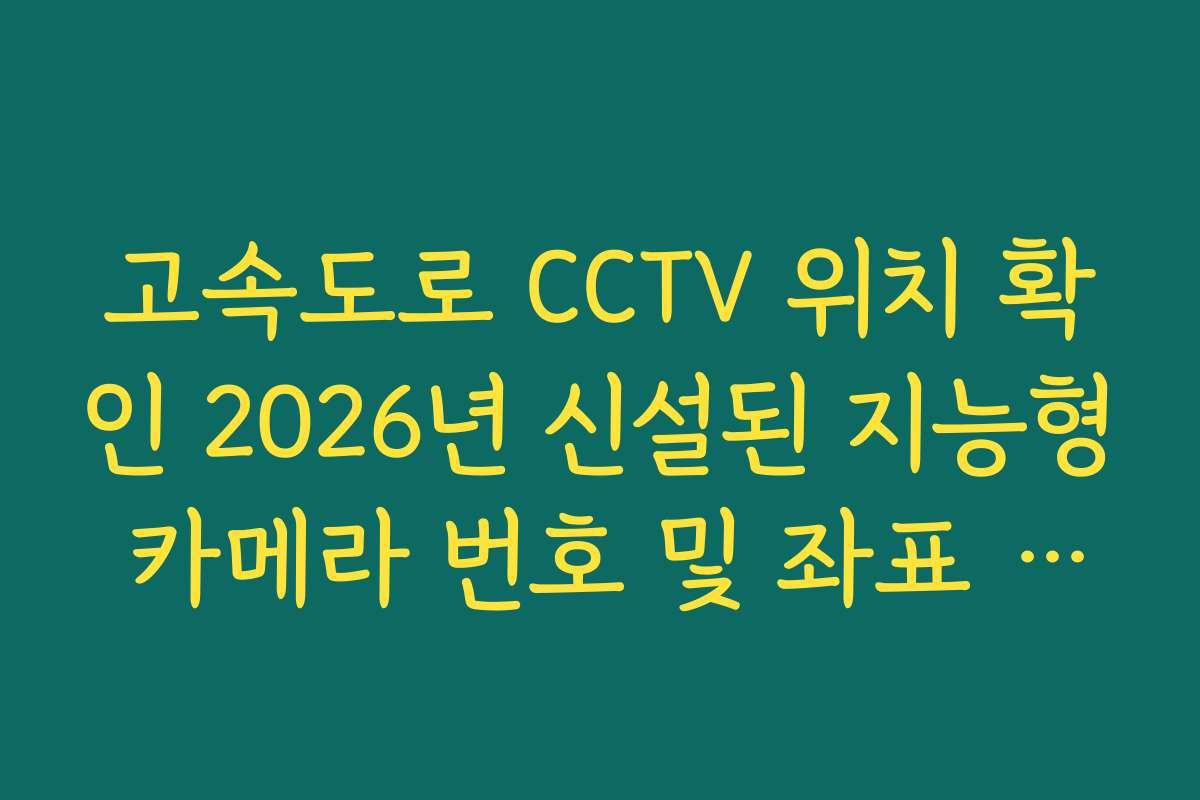 고속도로 CCTV 위치 확인 2026년 신설된 지능형 카메라 번호 및 좌표 조회