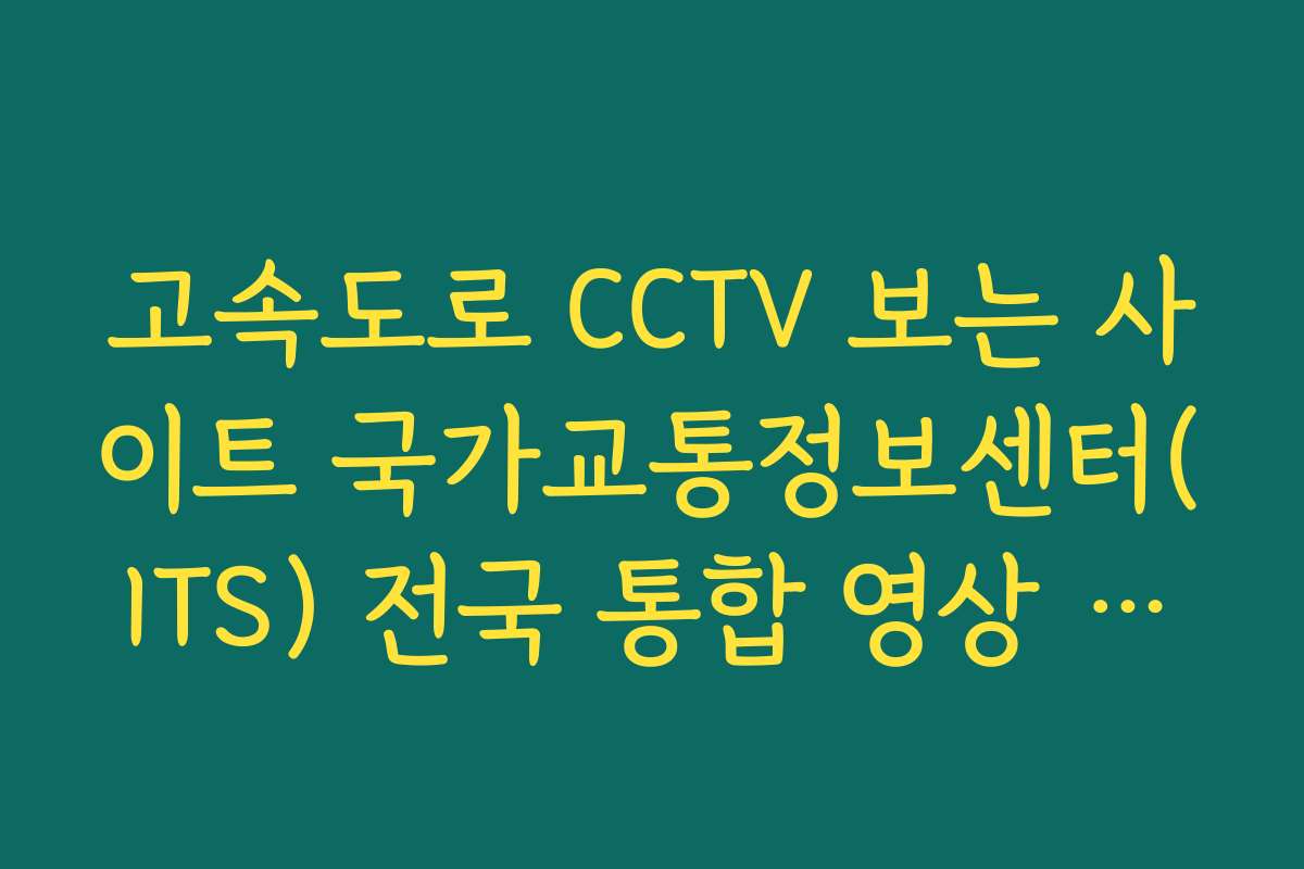 고속도로 CCTV 보는 사이트 국가교통정보센터(ITS) 전국 통합 영상 조회법
