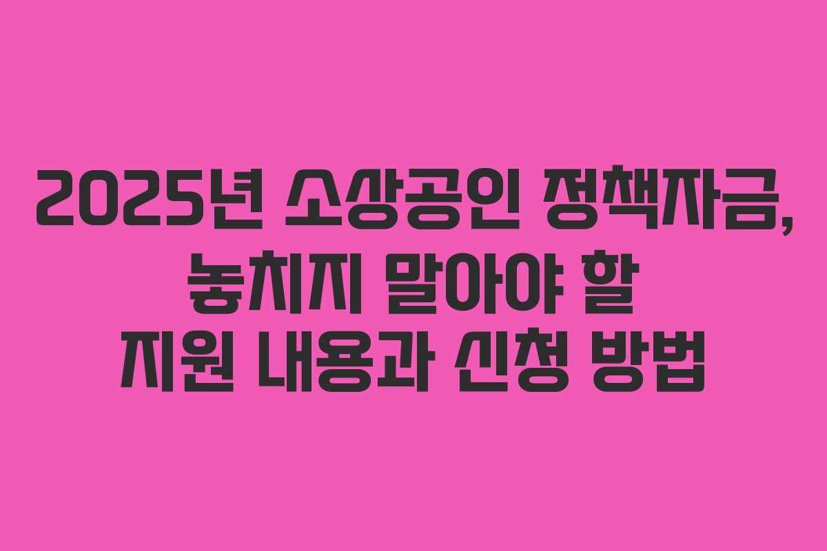 2025년 소상공인 정책자금, 놓치지 말아야 할 지원 내용과 신청 방법
