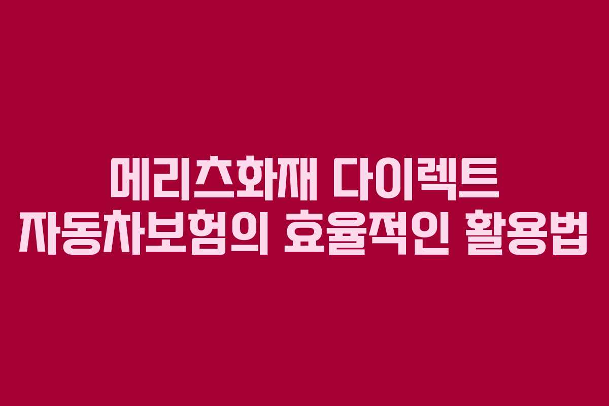 메리츠화재 다이렉트 자동차보험의 효율적인 활용법