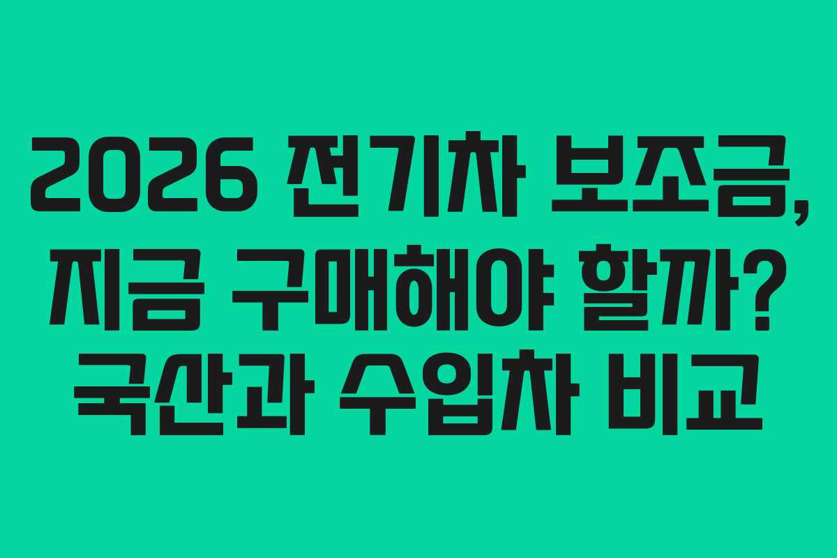 2026 전기차 보조금, 지금 구매해야 할까? 국산과 수입차 비교