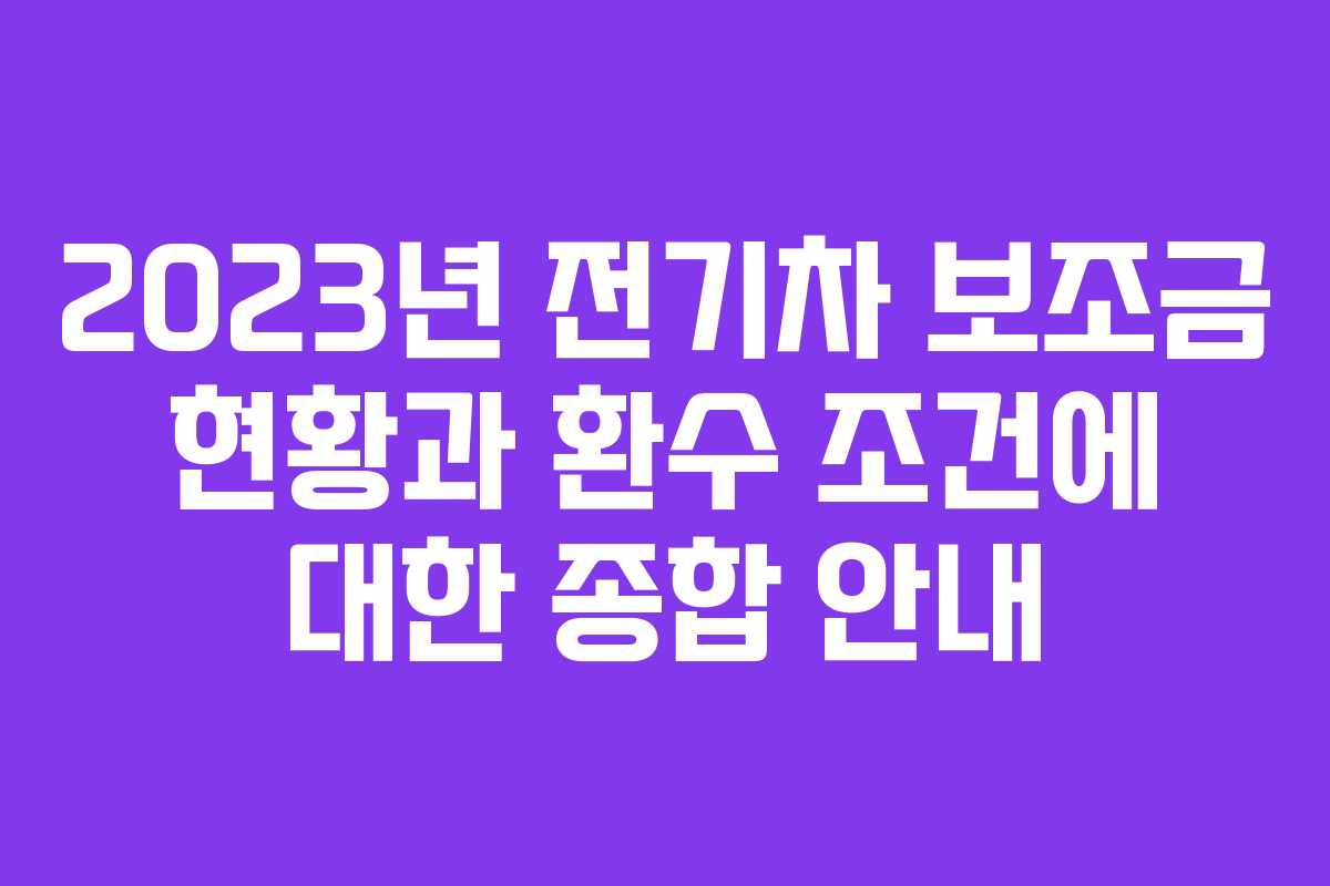 2023년 전기차 보조금 현황과 환수 조건에 대한 종합 안내