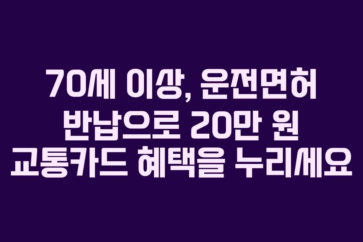 70세 이상, 운전면허 반납으로 20만 원 교통카드 혜택을 누리세요