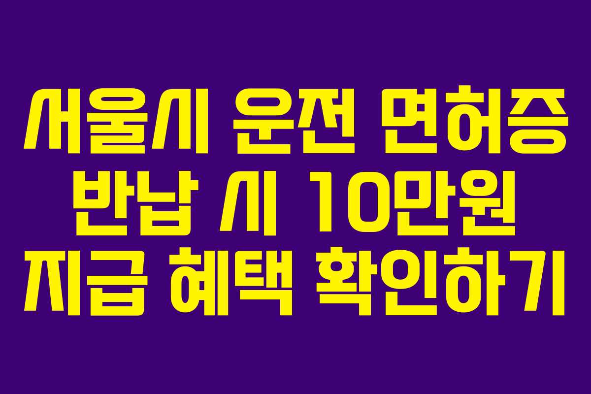 서울시 운전 면허증 반납 시 10만원 지급 혜택 확인하기