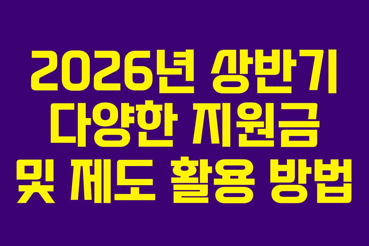2026년 상반기 다양한 지원금 및 제도 활용 방법