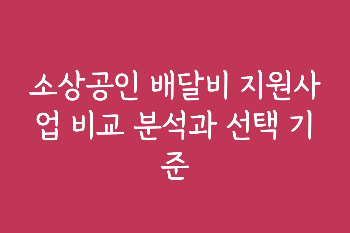 소상공인 배달비 지원사업 비교 분석과 선택 기준