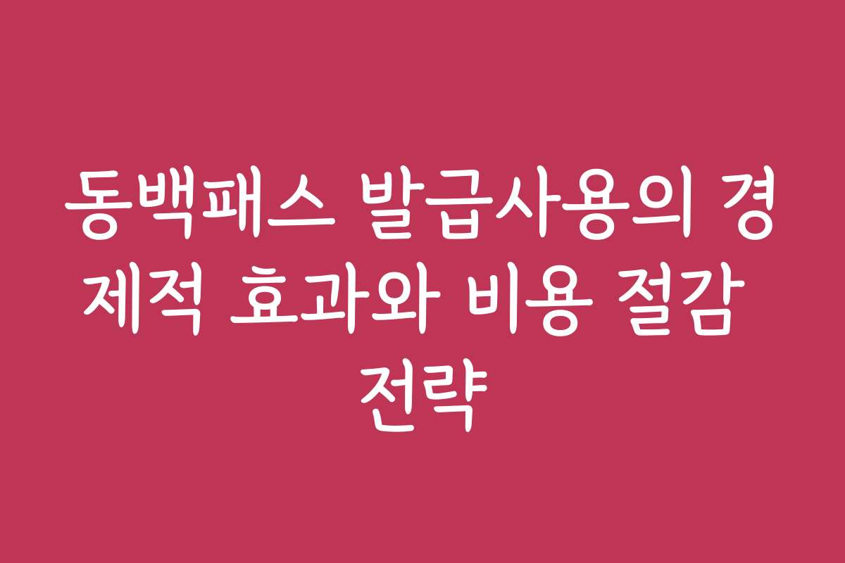 동백패스 발급사용의 경제적 효과와 비용 절감 전략