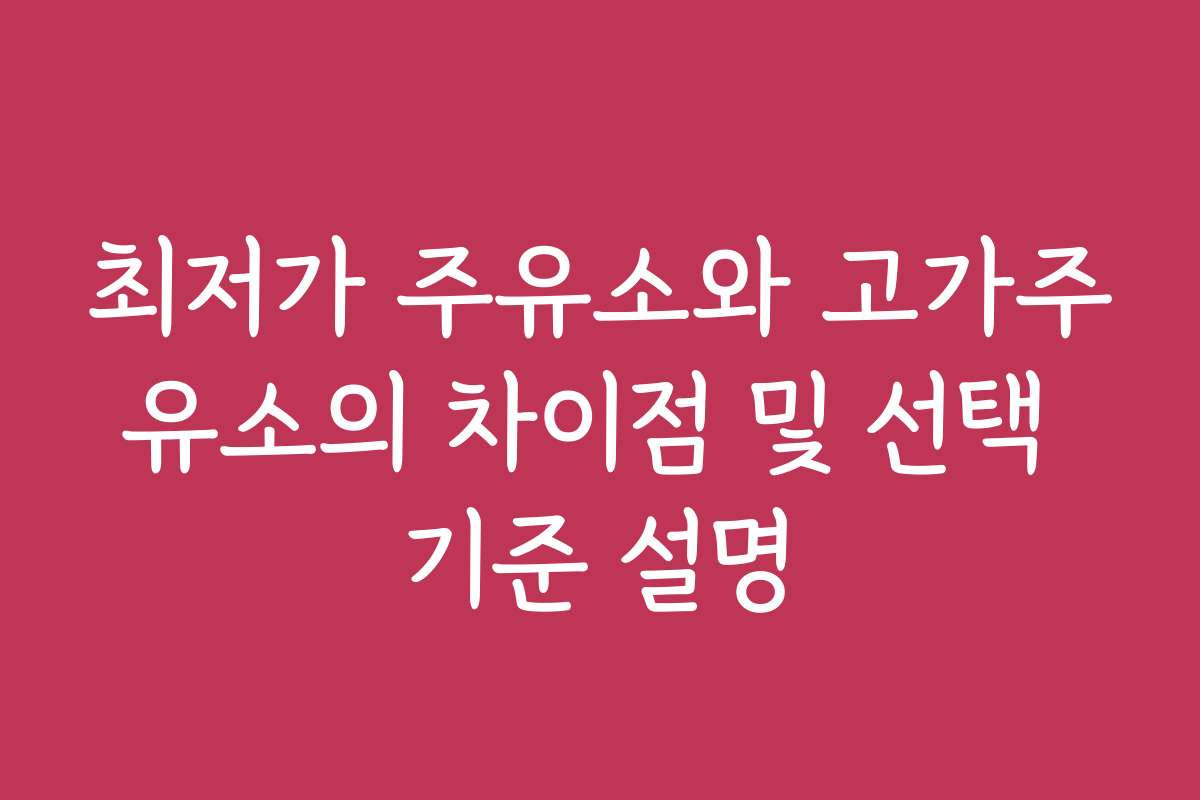 최저가 주유소와 고가주유소의 차이점 및 선택 기준 설명