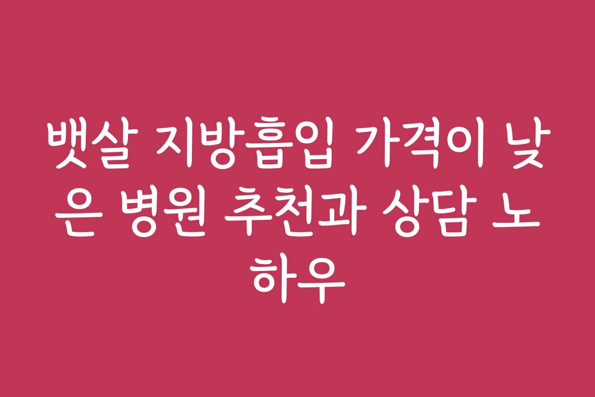 뱃살 지방흡입 가격이 낮은 병원 추천과 상담 노하우