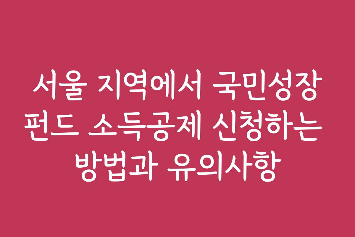 서울 지역에서 국민성장펀드 소득공제 신청하는 방법과 유의사항