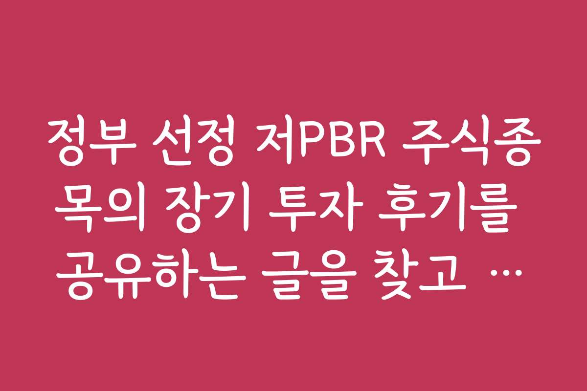 정부 선정 저PBR 주식종목의 장기 투자 후기를 공유하는 글을 찾고 싶어요