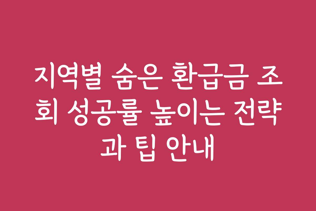 지역별 숨은 환급금 조회 성공률 높이는 전략과 팁 안내