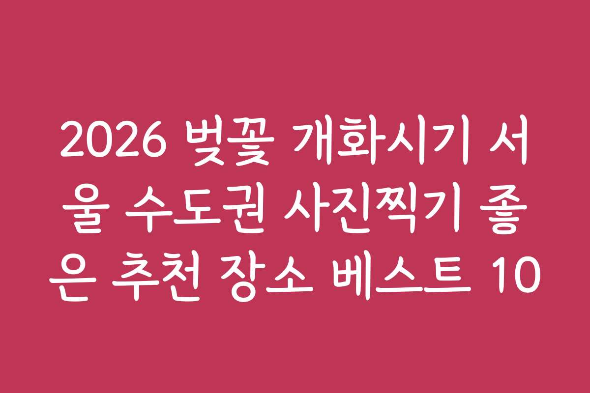 2026 벚꽃 개화시기 서울 수도권 사진찍기 좋은 추천 장소 베스트 10
