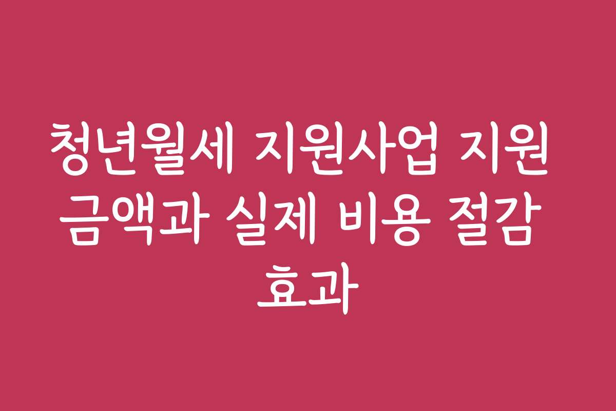 청년월세 지원사업 지원 금액과 실제 비용 절감 효과