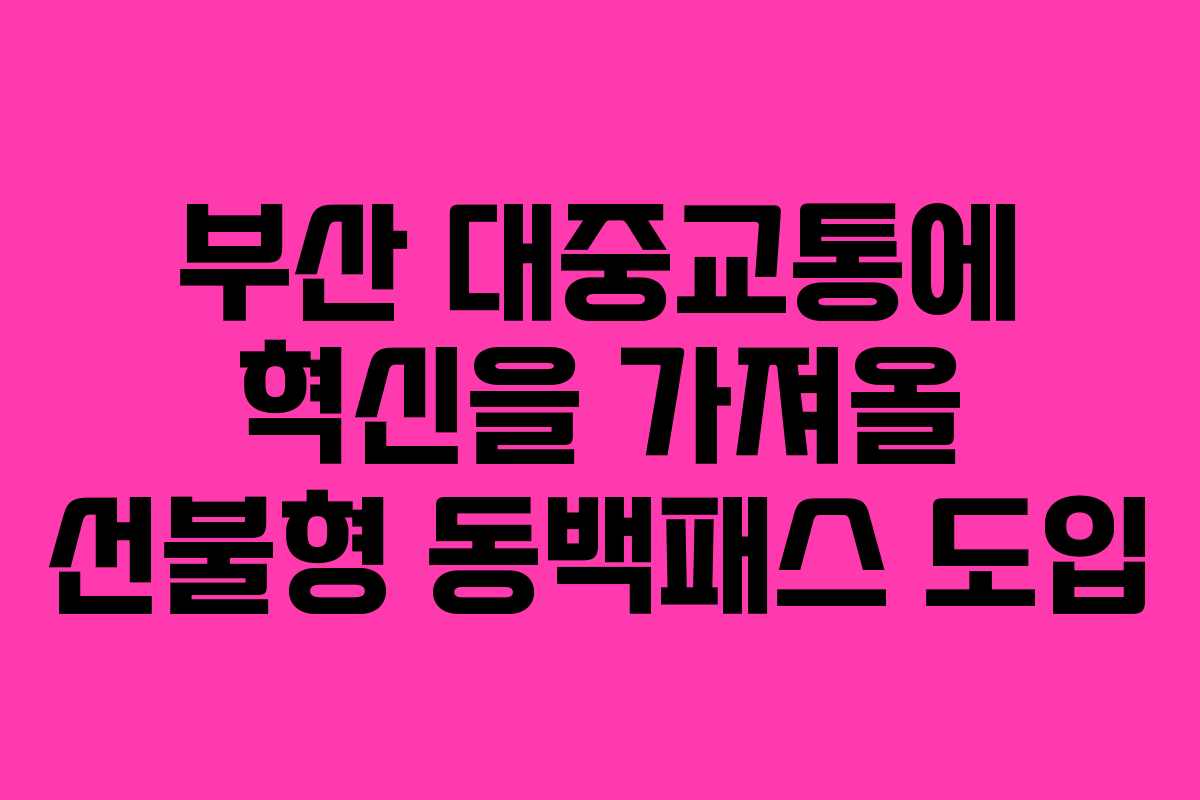 부산 대중교통에 혁신을 가져올 선불형 동백패스 도입