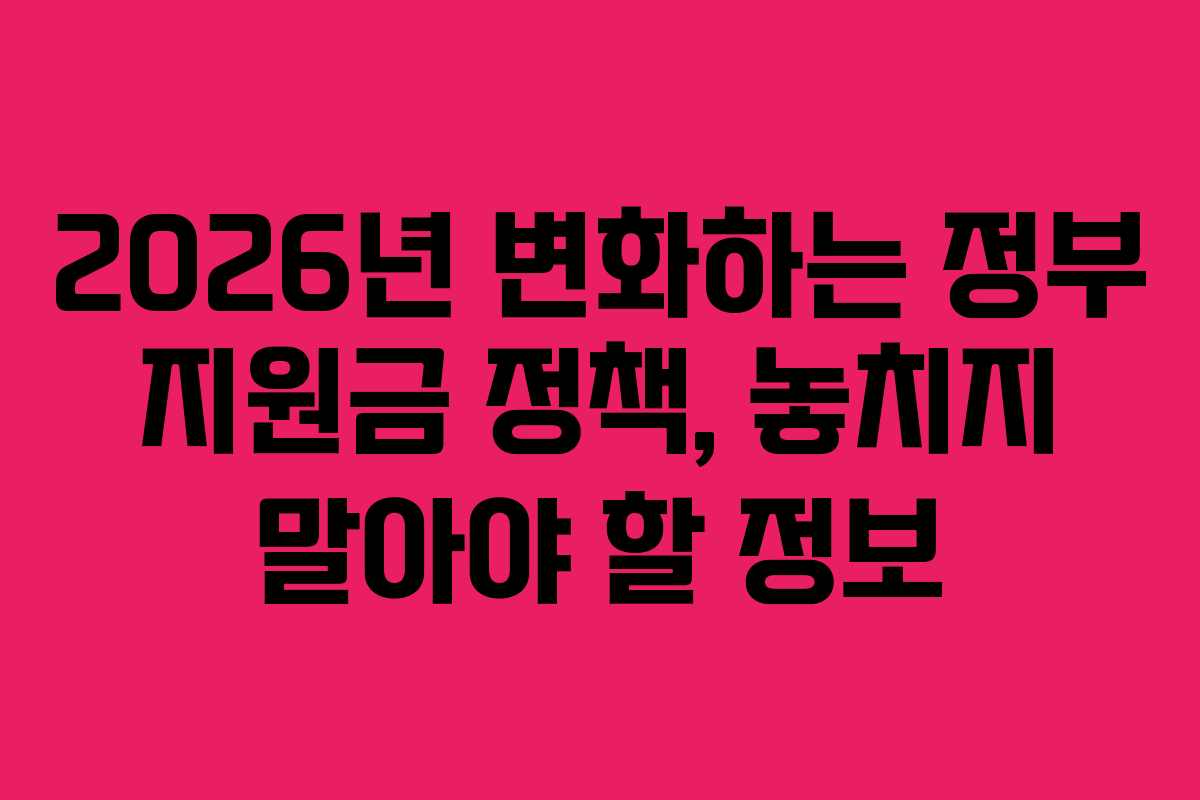 2026년 변화하는 정부 지원금 정책, 놓치지 말아야 할 정보